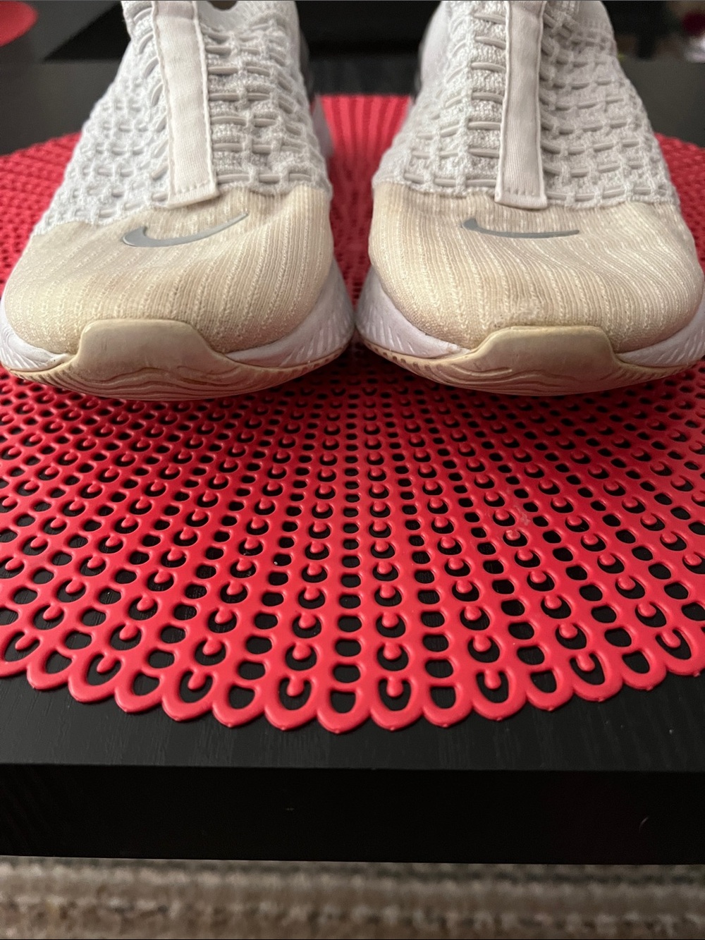 Nike Slip-On Knit Sneakers in Cream and White with Silver Swoosh - Picture 9 of 10